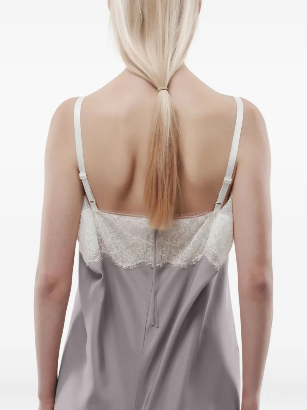 Carven Lace-embellished Pleated Slip Dress in Grey, view 4