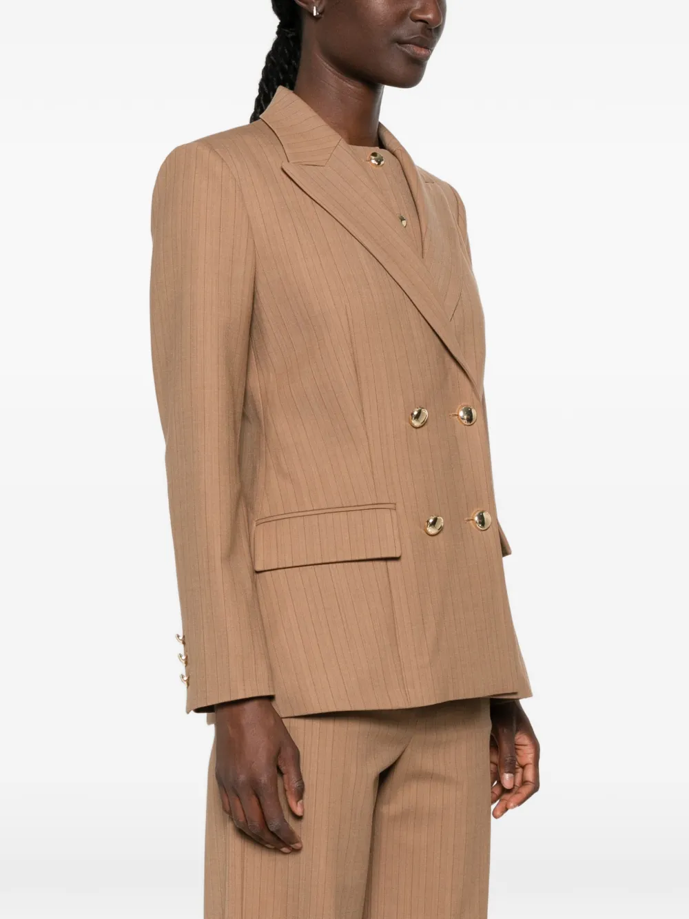 Maje Blazer met krijtstreep en dubbele rij knopen Beige