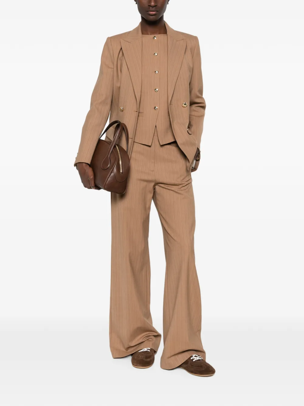 Maje Blazer met krijtstreep en dubbele rij knopen Beige