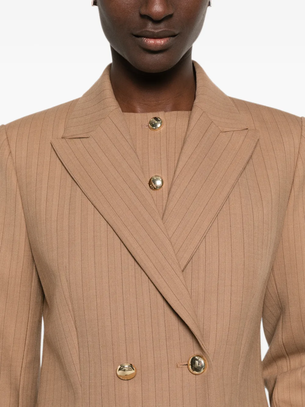Maje Blazer met krijtstreep en dubbele rij knopen Beige