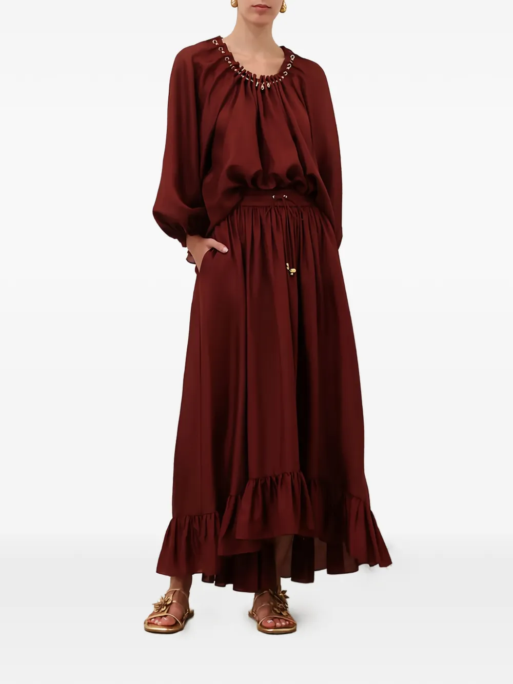 ZIMMERMANN Aster maxi-rok met ruches en trekkoord Rood