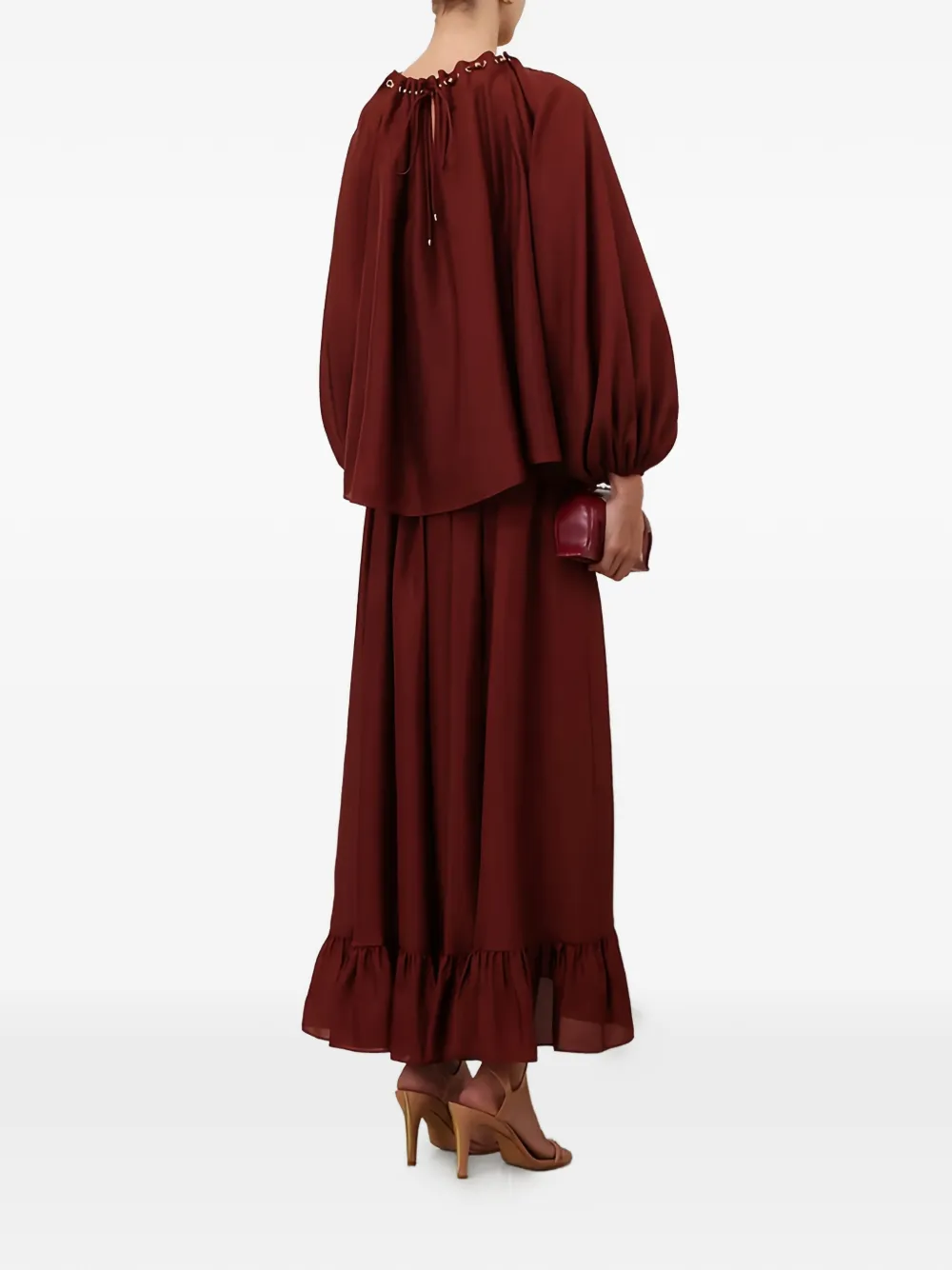 ZIMMERMANN Aster maxi-rok met ruches en trekkoord Rood