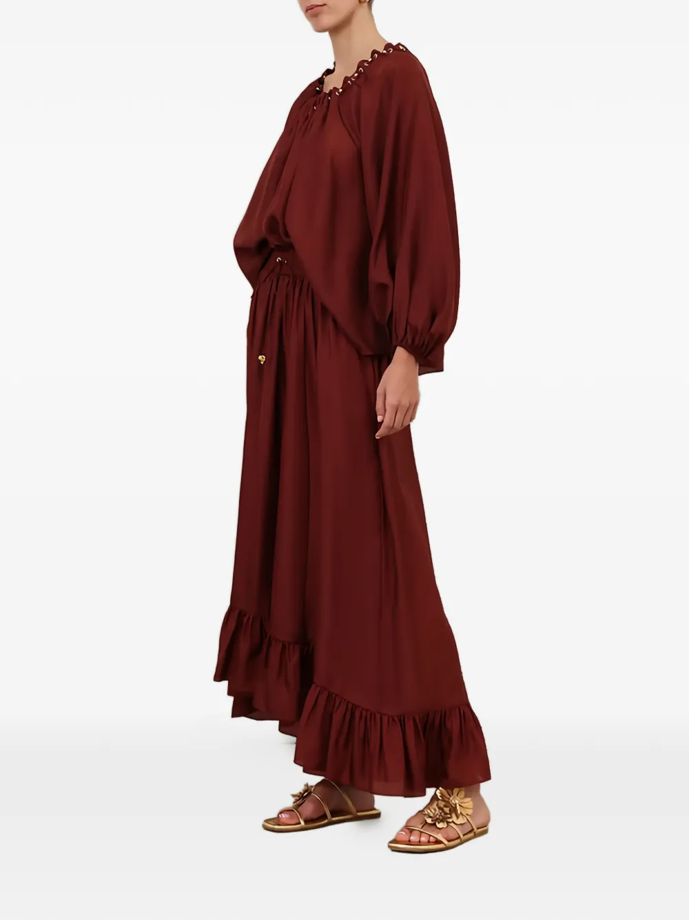 ZIMMERMANN Aster maxi-rok met ruches en trekkoord Rood