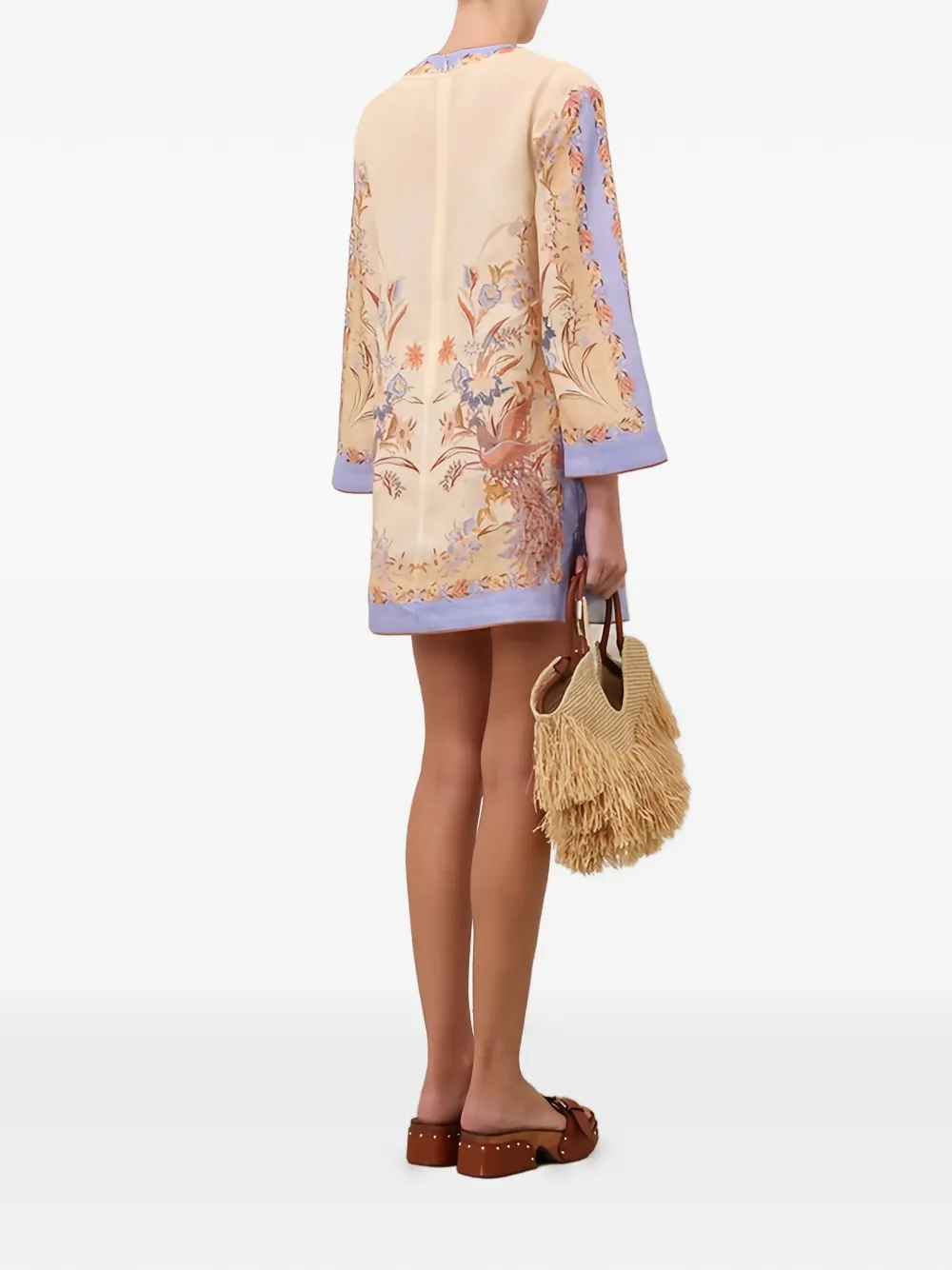 ZIMMERMANN Indra mini-jurk met bloemen-print en veters Beige