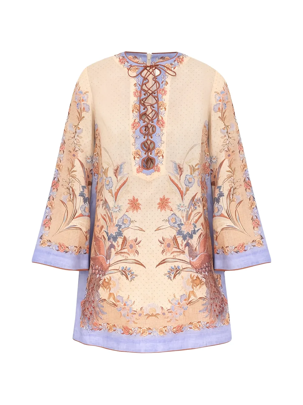 ZIMMERMANN Indra lace-up tunic mini dress - Neutrals