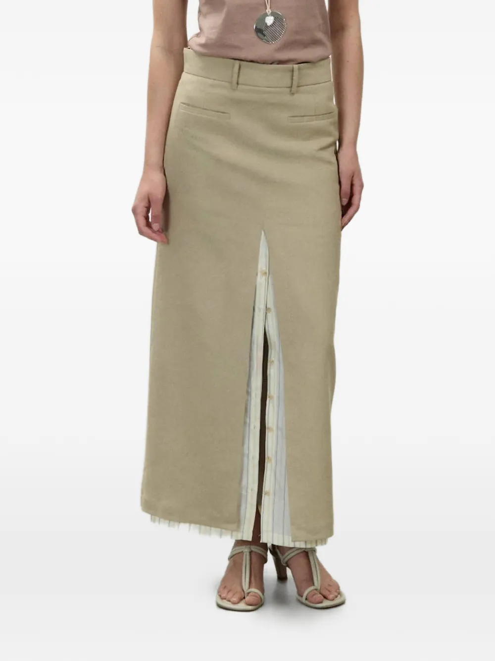 Alysi layered front-slit maxi skirt - Verde