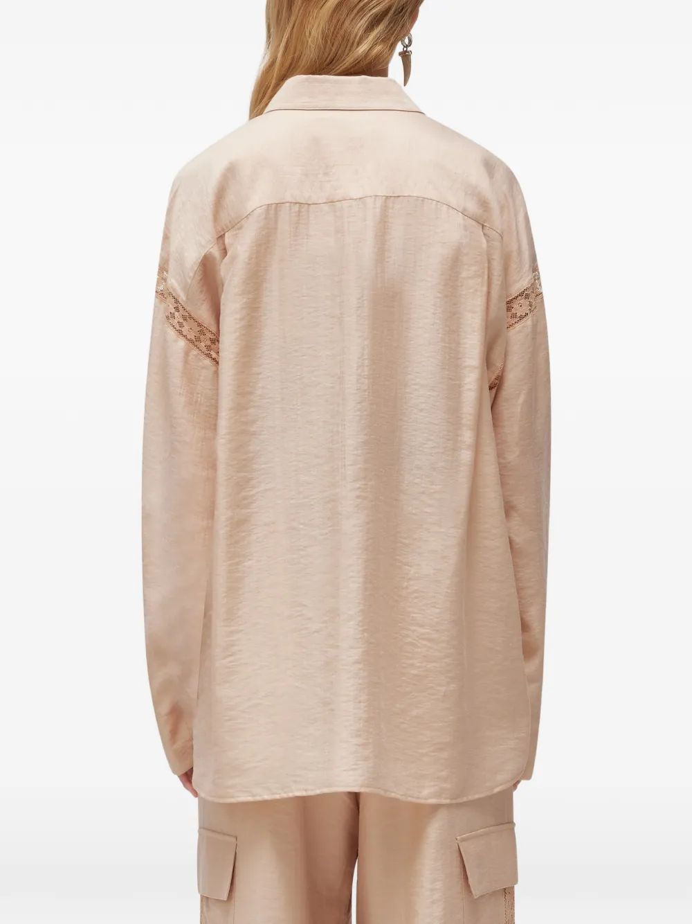 Blugirl Blouse met klepzak en kanten afwerking Beige