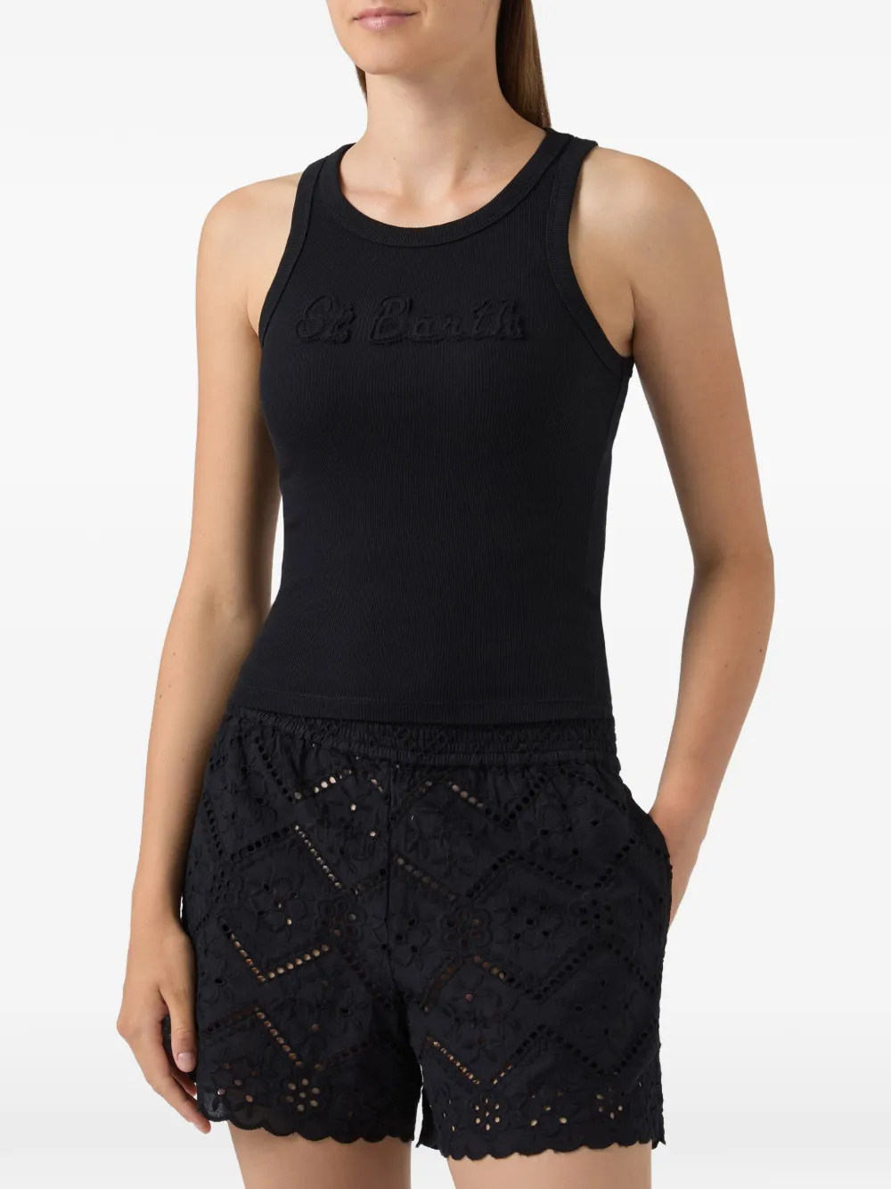 MC2 Saint Barth Ada geribbelde tanktop met logopatch Zwart