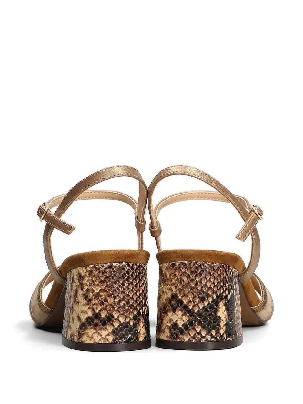Bibi Lou Sandalen met slangenleer-effect en blokhak Bruin