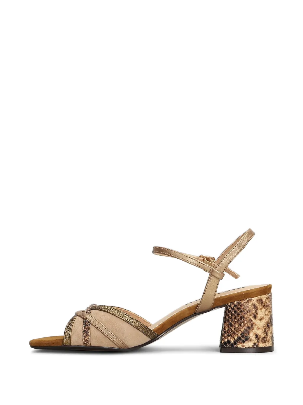 Bibi Lou Sandalen met slangenleer-effect en blokhak Bruin