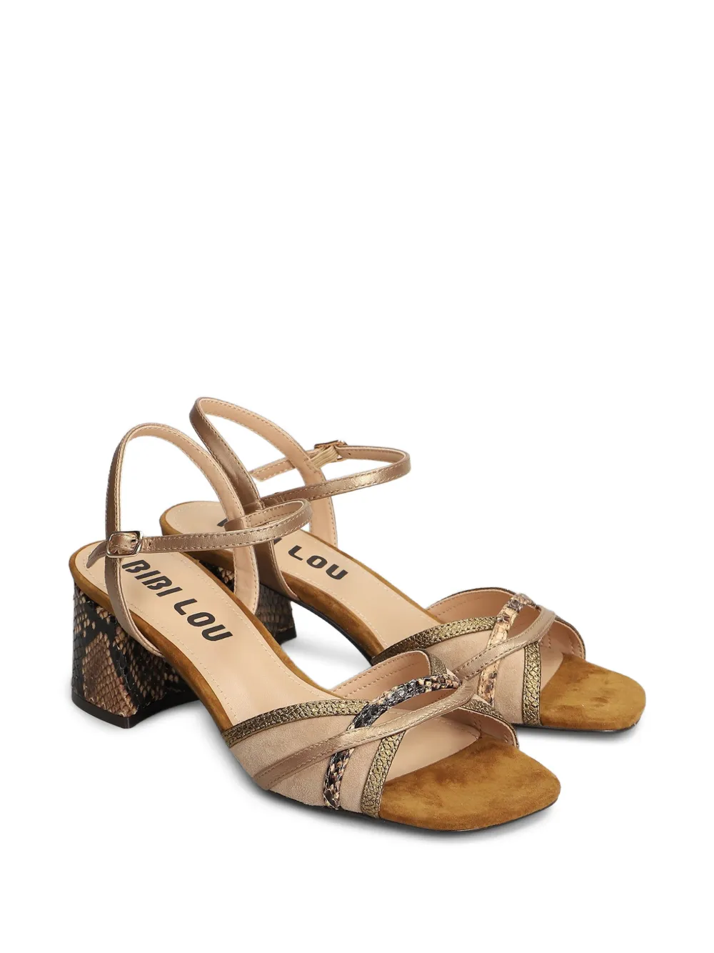 Bibi Lou Sandalen met slangenleer-effect en blokhak Bruin