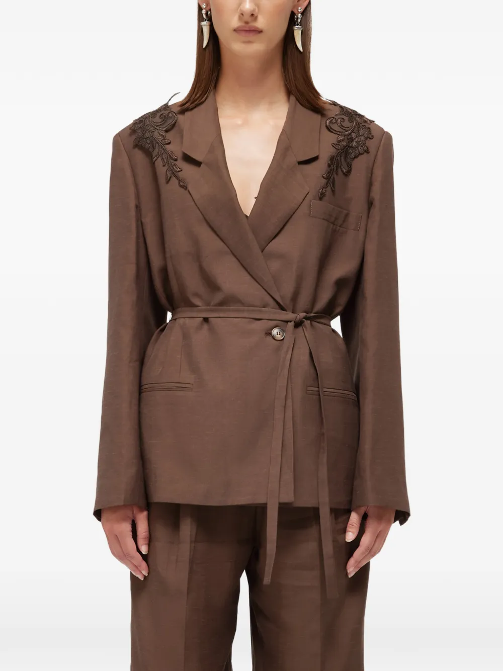 Blugirl floral-patch belted blazer - Braun