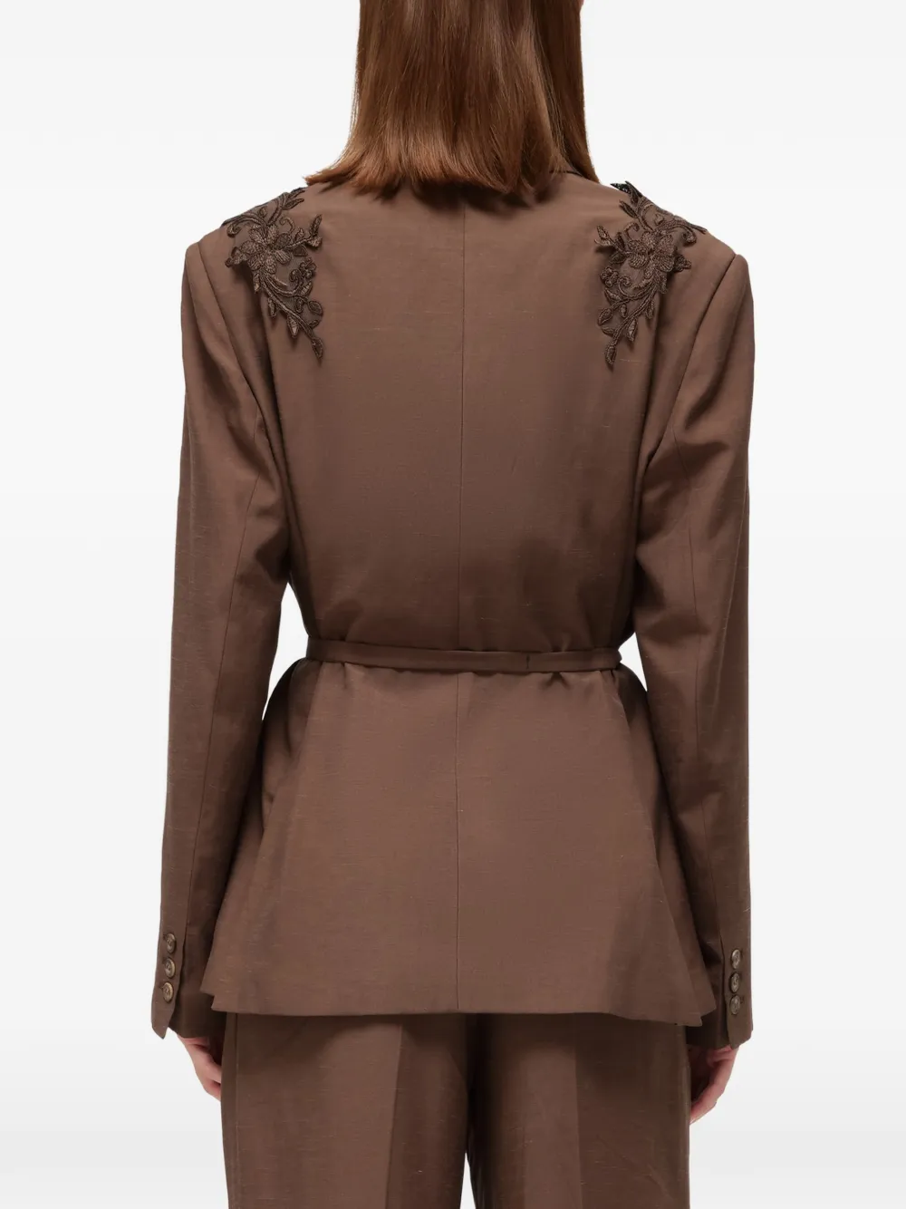 Blugirl Blazer met bloemenpatch en ceintuur Bruin