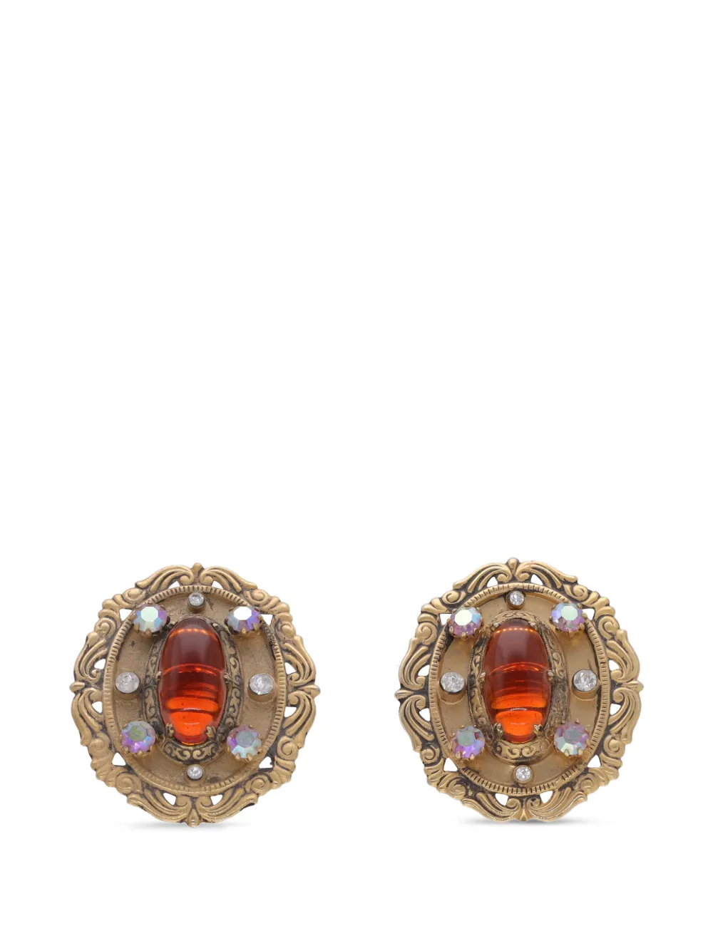 Vintage crystal-embellished filigree earrings - Gold