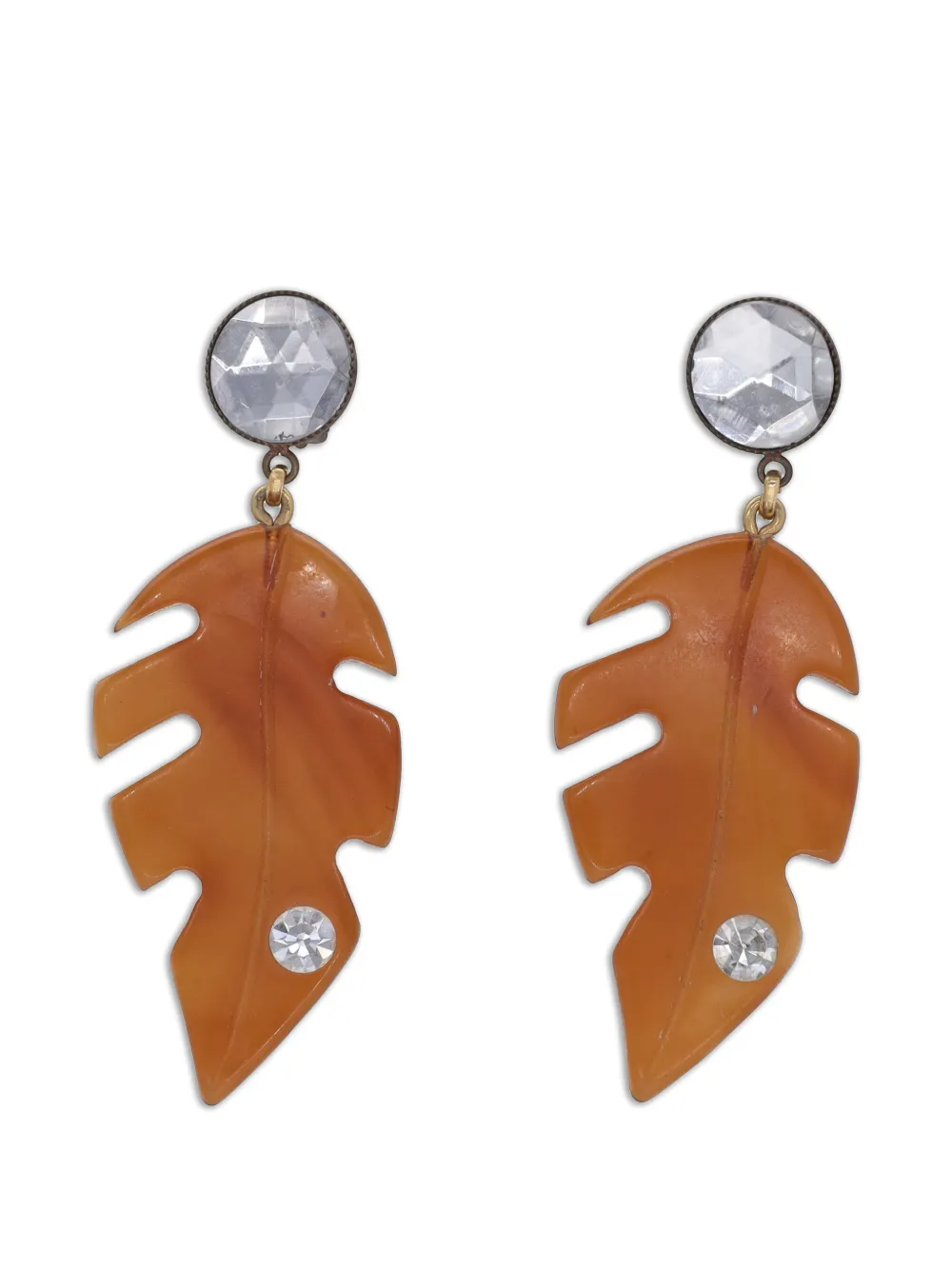 Vintage leaf-pendant clip-on earrings - Marrone
