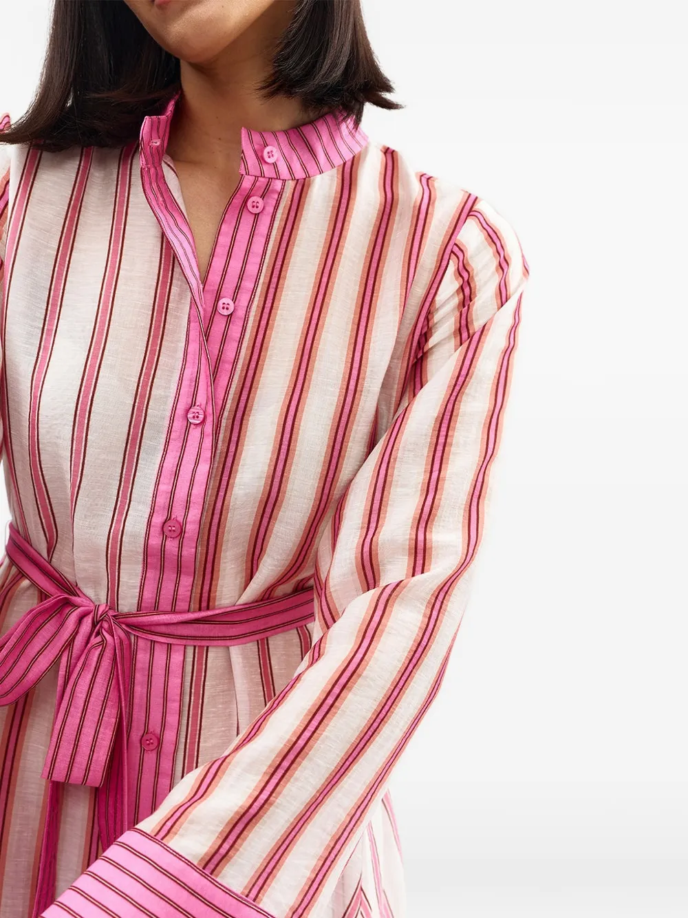 Aston Studio Neottia gestreepte blousejurk met ceintuur Wit
