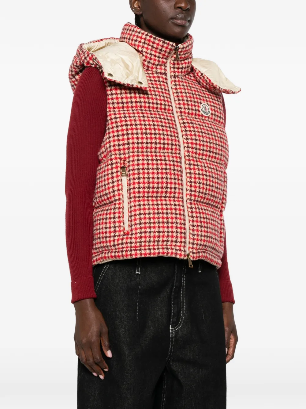Moncler Niverolles bodywarmer met pied-de-poule print Beige