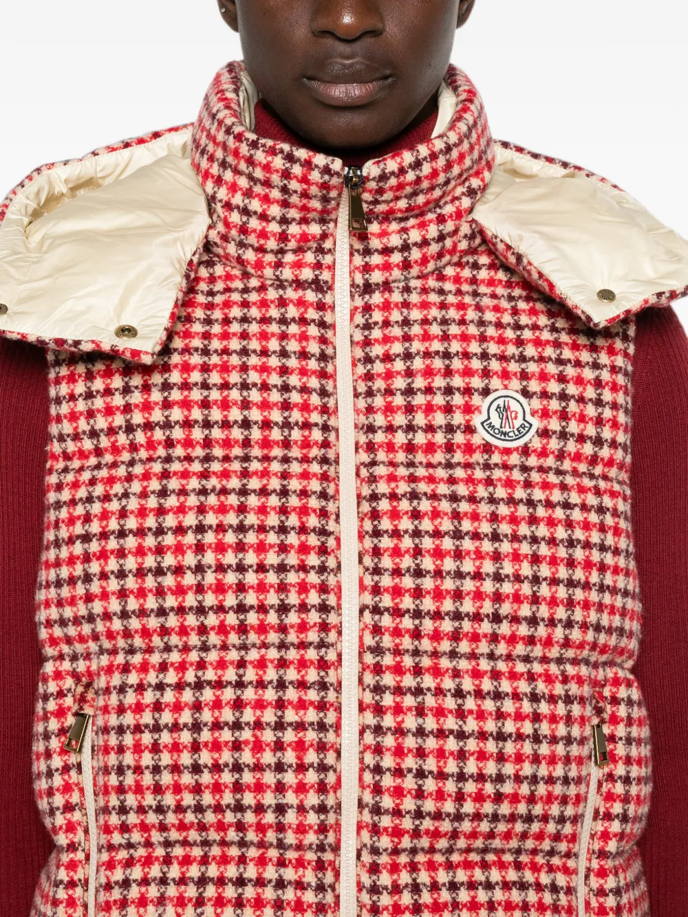 Moncler Niverolles bodywarmer met pied-de-poule print Beige