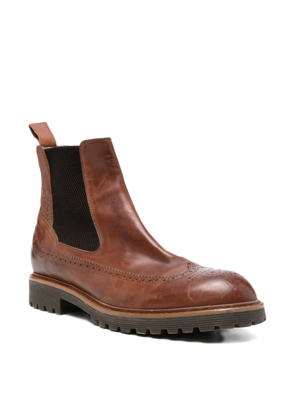 Eleventy Leren Chelsea laarzen met brogue-detail Bruin