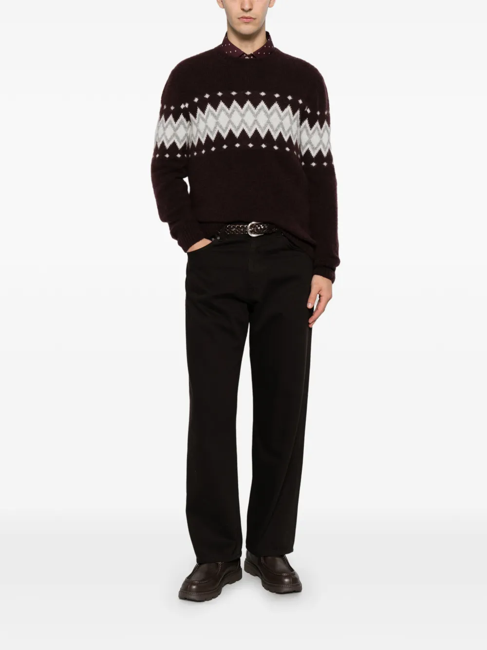 Eleventy Fair isle gebreide trui met ronde hals Rood