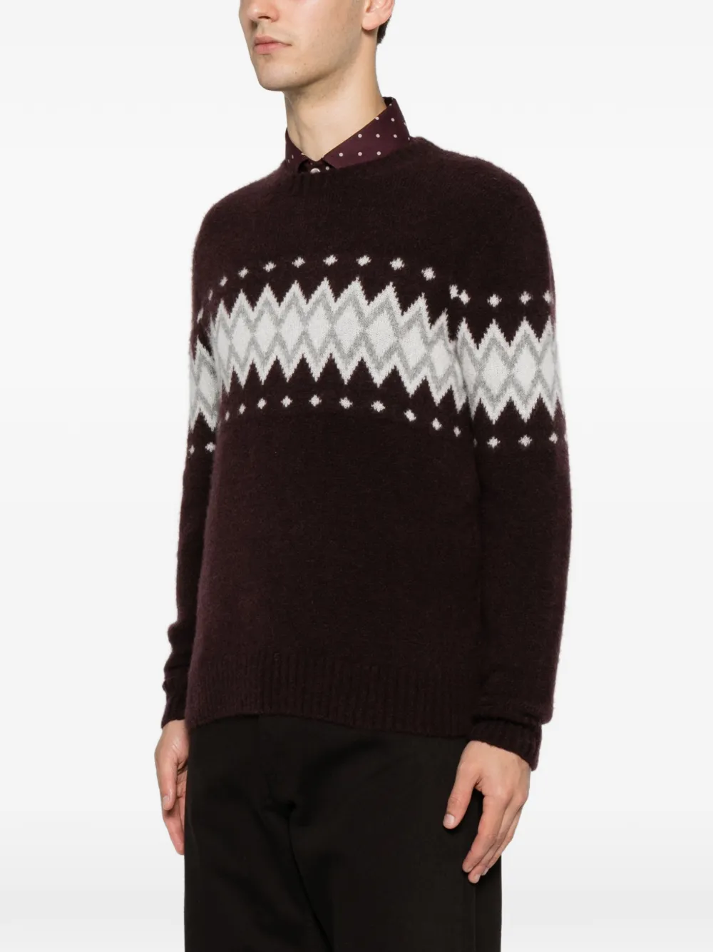 Eleventy Fair isle gebreide trui met ronde hals Rood
