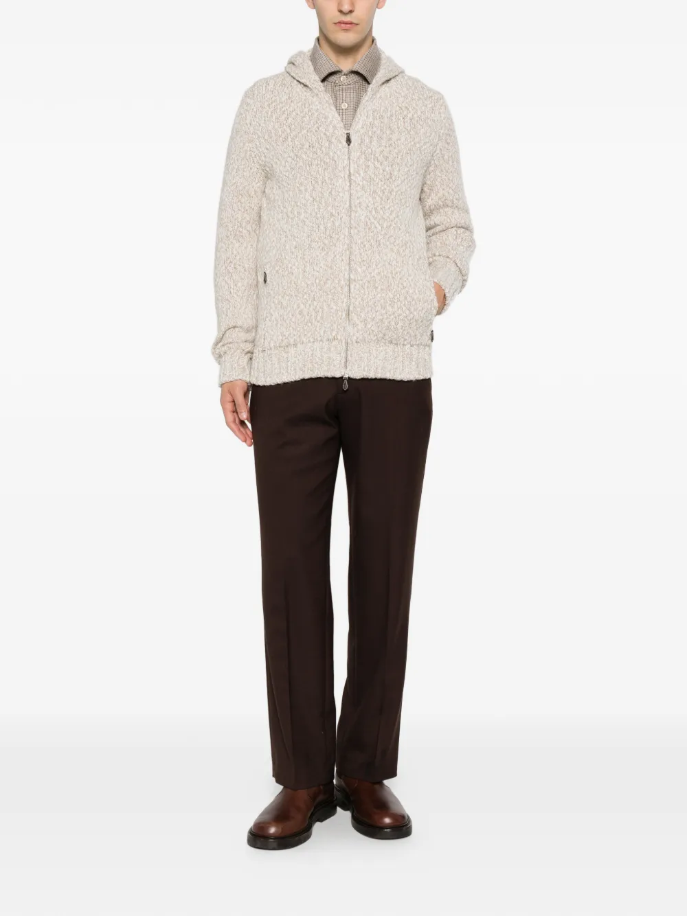 Eleventy Grofgebreide hoodie Beige
