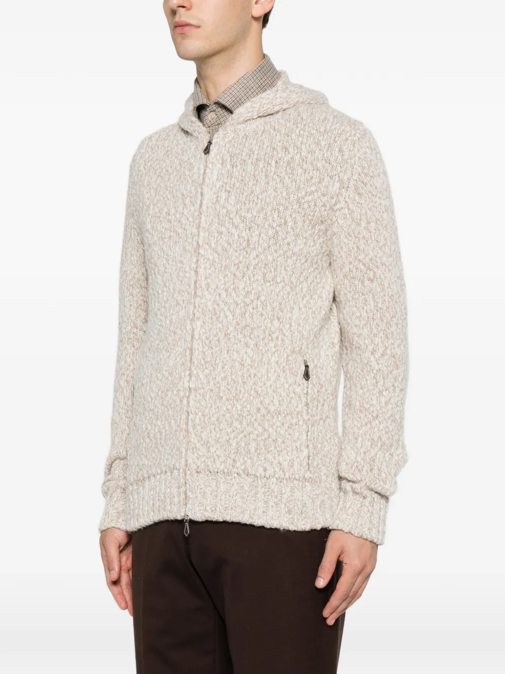 Eleventy Grofgebreide hoodie Beige