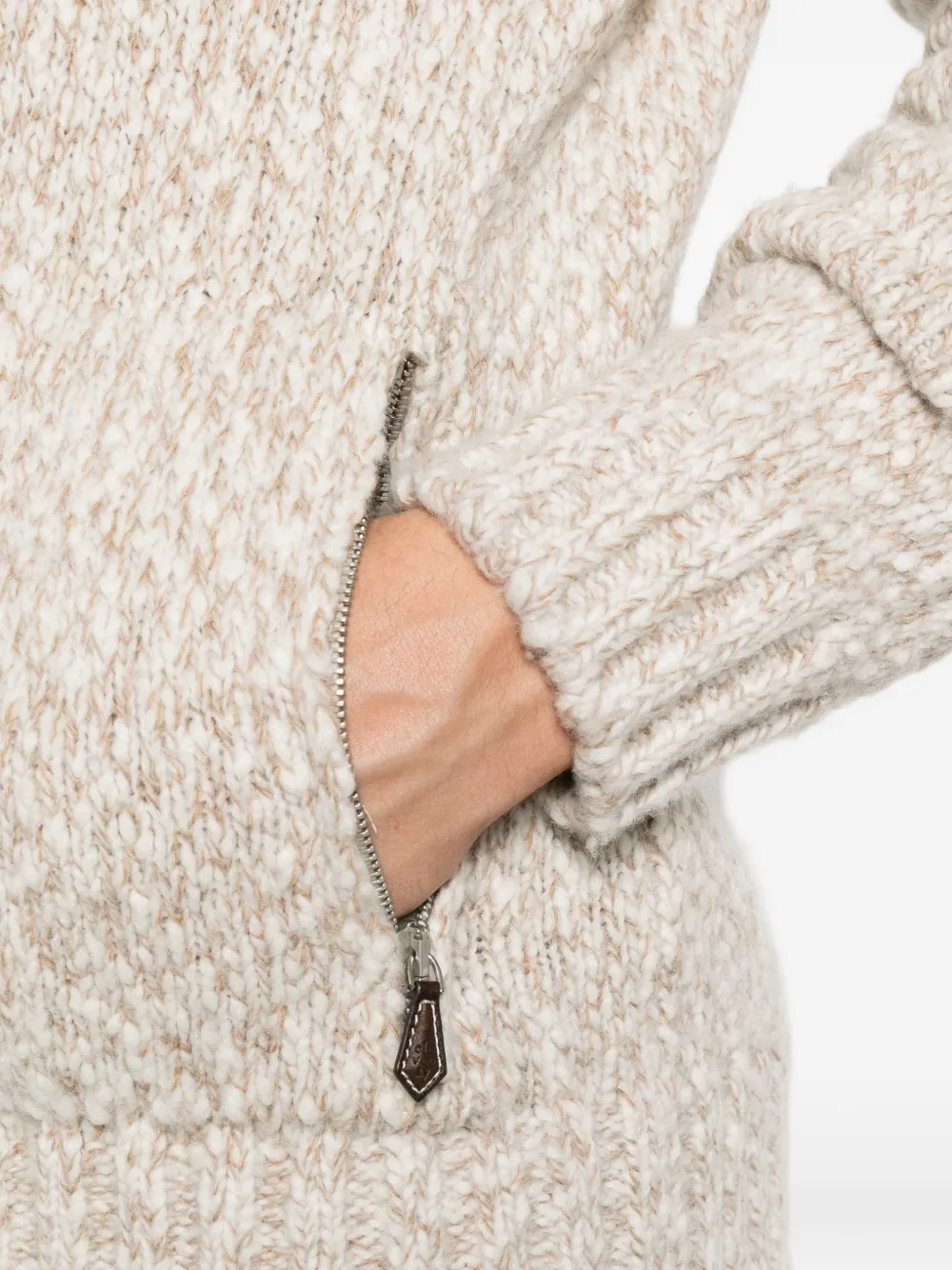 Eleventy Grofgebreide hoodie Beige