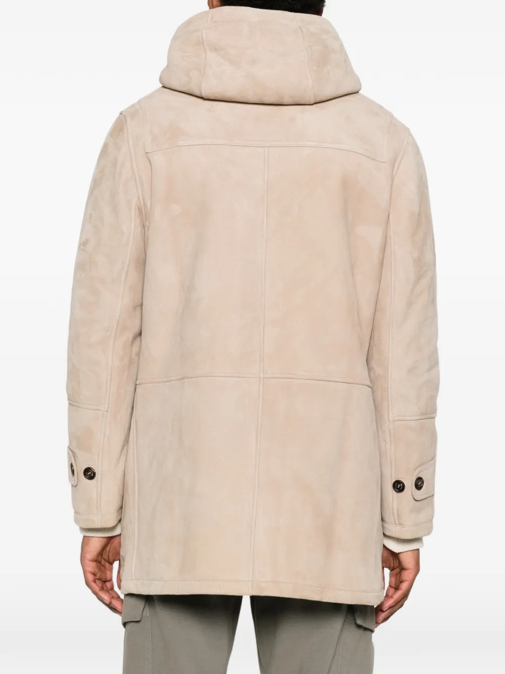 Eleventy Suède jas met capuchon en houtje-touwtje sluiting Beige