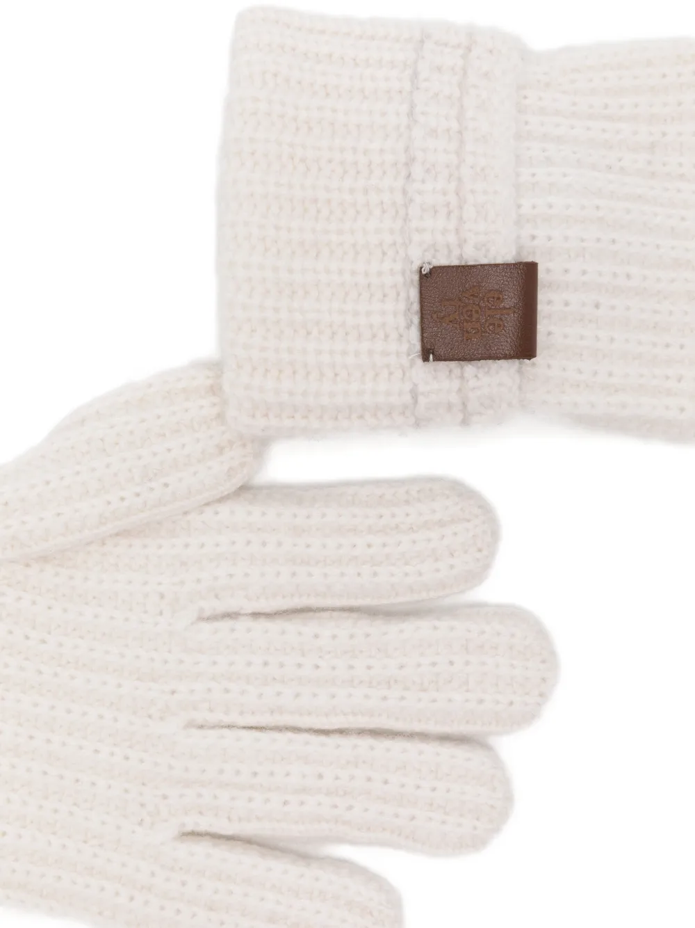 Eleventy Ribgebreide handschoenen met logopatch Beige