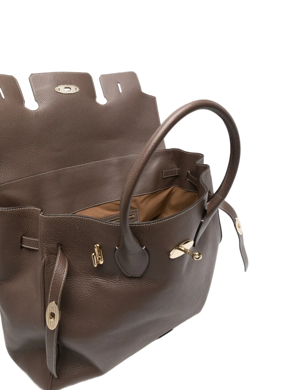 Eleventy Shopper van bewerkt leer Bruin