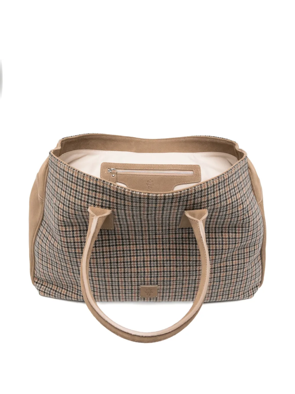 Eleventy Geruite shopper met suède vlakken Beige