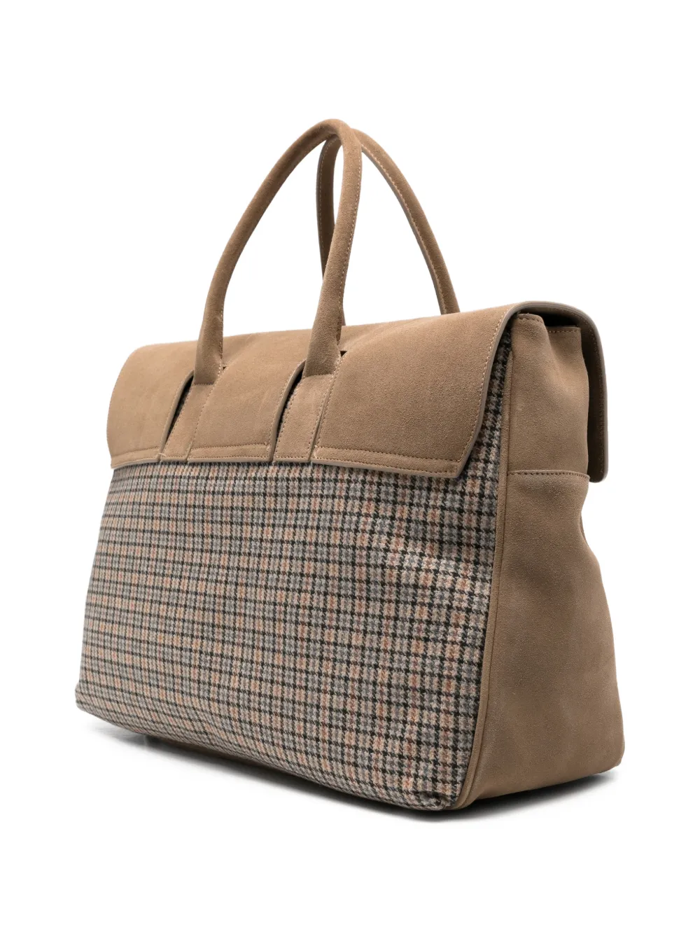 Eleventy Geruite shopper met suède vlakken Beige