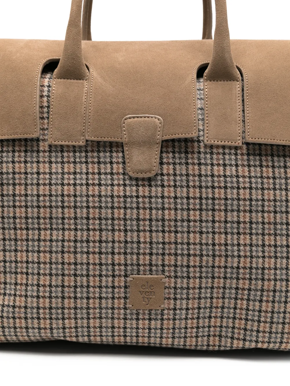 Eleventy Geruite shopper met suède vlakken Beige
