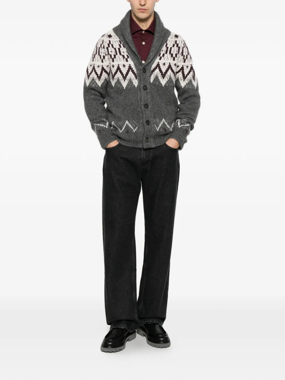 Eleventy Fair Isle vest met sjaalkraag Grijs
