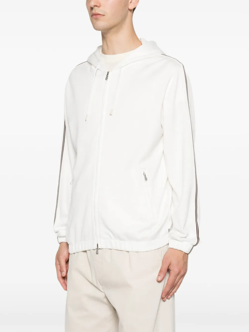 Eleventy Hoodie met zijstreep Beige
