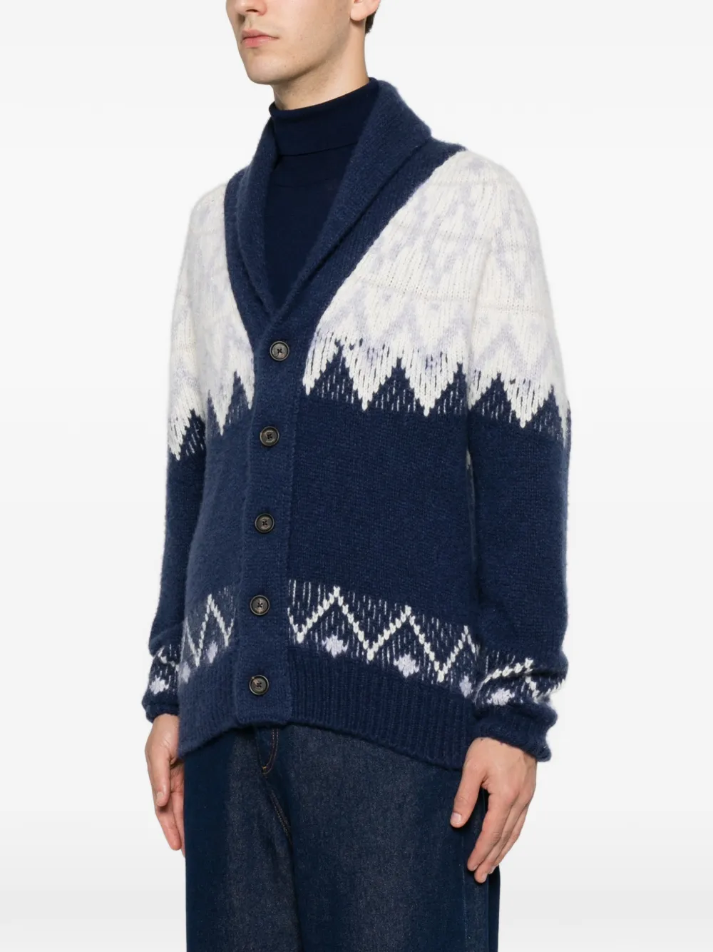 Eleventy Fair Isle gebreid vest met sjaalkraag Blauw