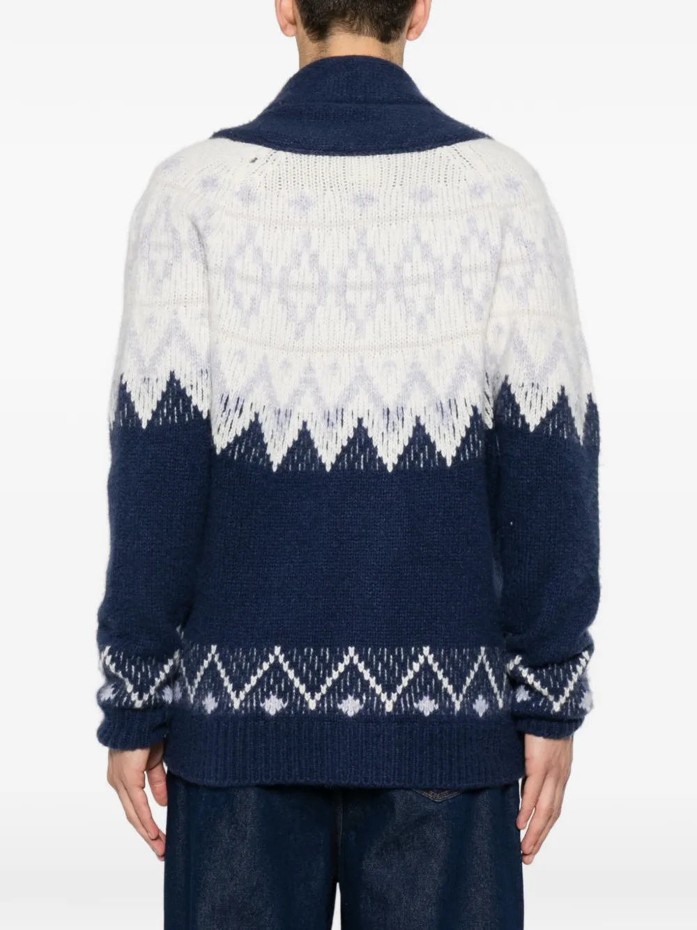 Eleventy Fair Isle gebreid vest met sjaalkraag Blauw