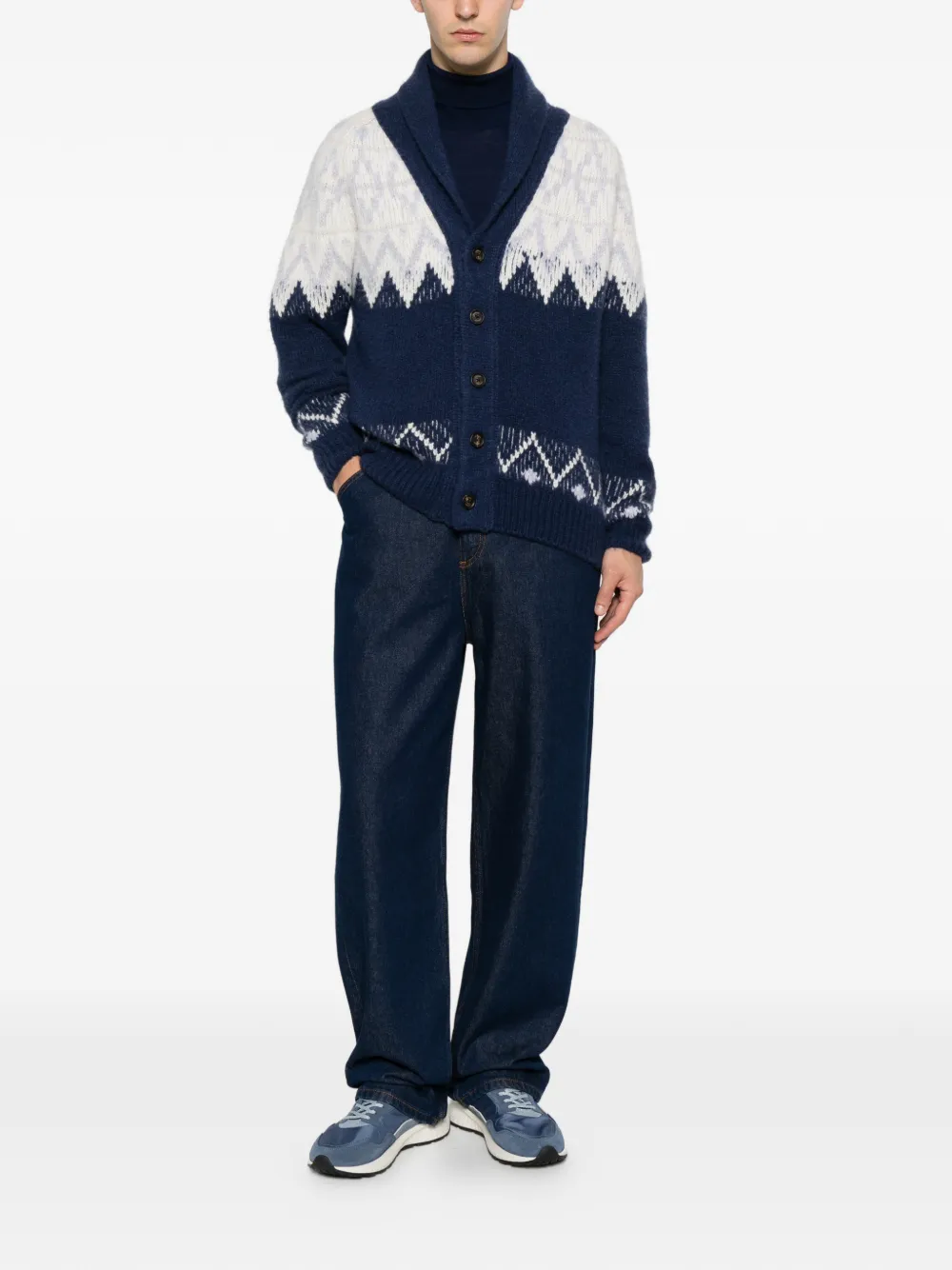 Eleventy Fair Isle gebreid vest met sjaalkraag Blauw