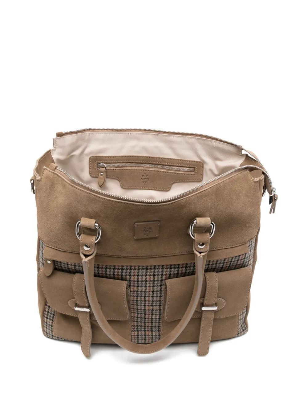 Eleventy Geruite shopper met suède vlak Beige