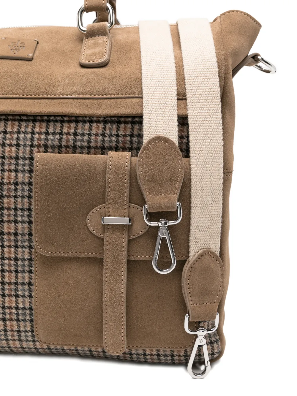 Eleventy Geruite shopper met suède vlak Beige