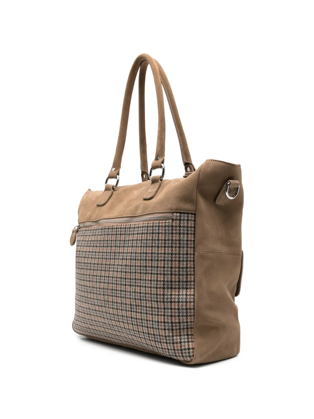 Eleventy Geruite shopper met suède vlak Beige