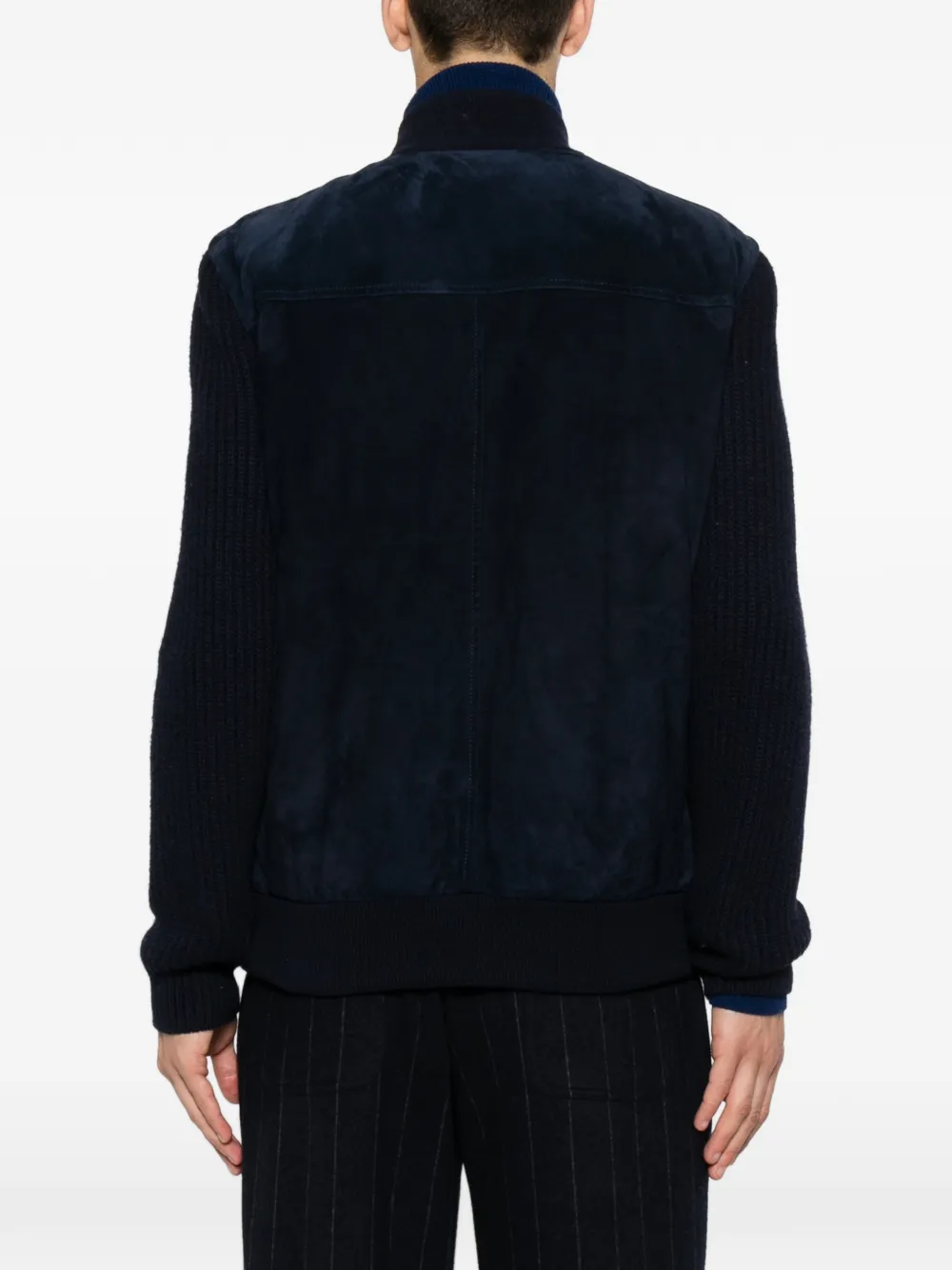 Eleventy Ribgebreid jack met suède vlakken Blauw