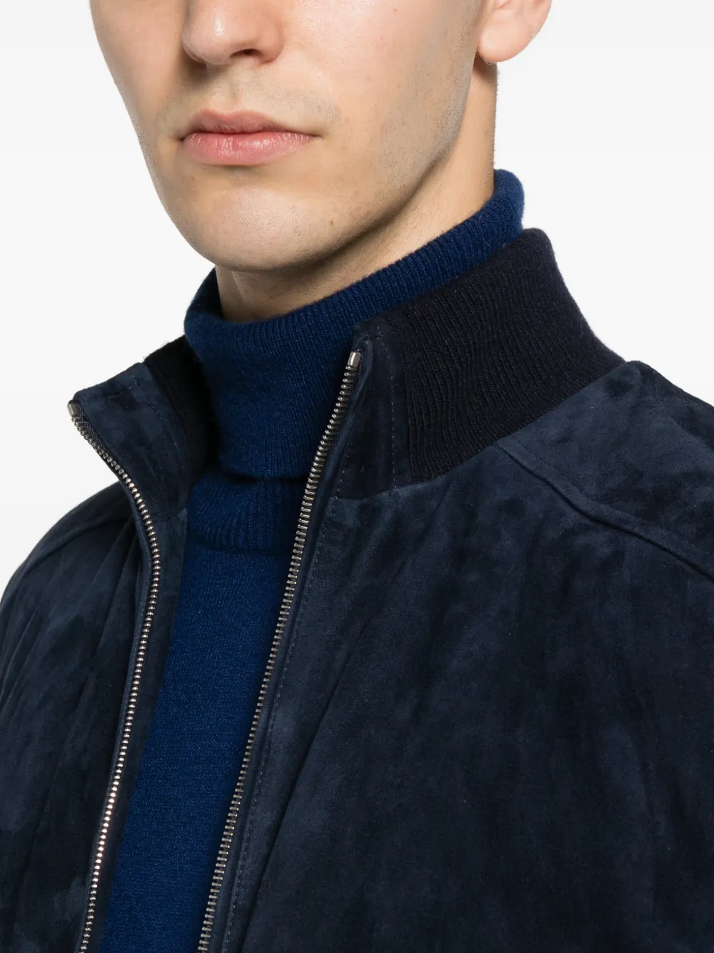 Eleventy Ribgebreid jack met suède vlakken Blauw