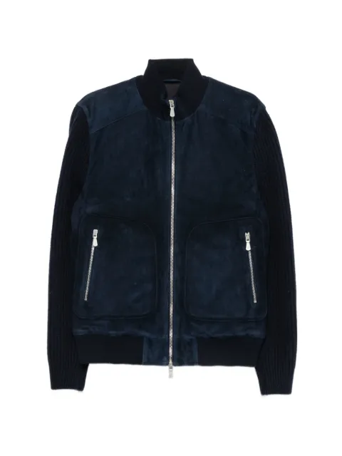 Eleventy suede-panelled ribbed-knit jacket