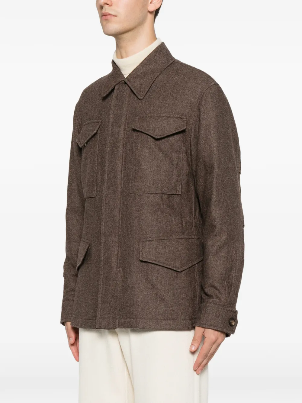 Eleventy Shirtjack met vier zakken Bruin