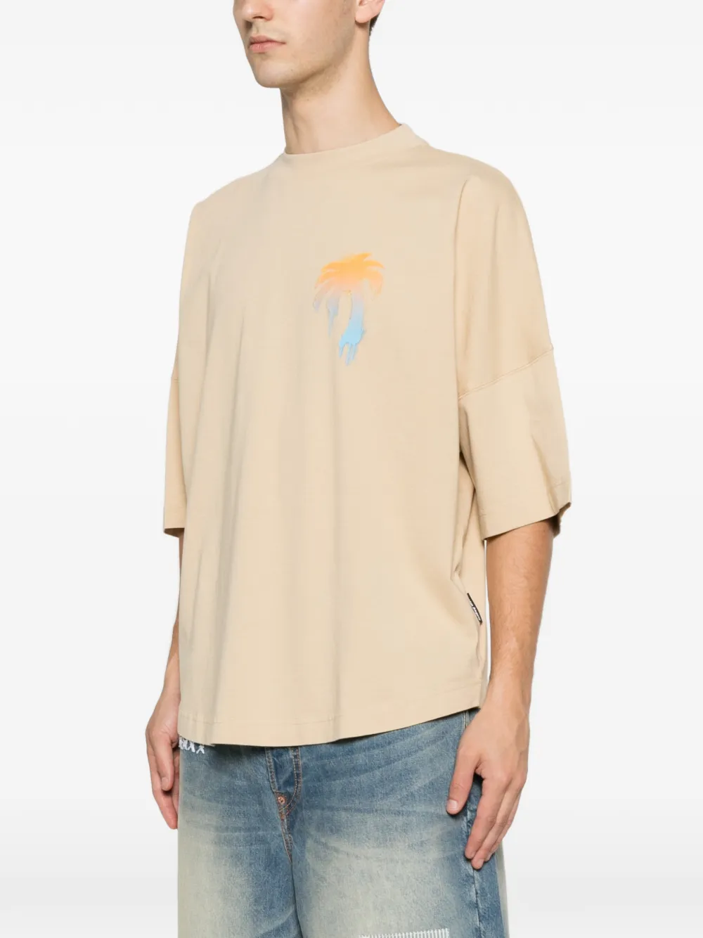 Palm Angels T-shirt met logoprint Beige