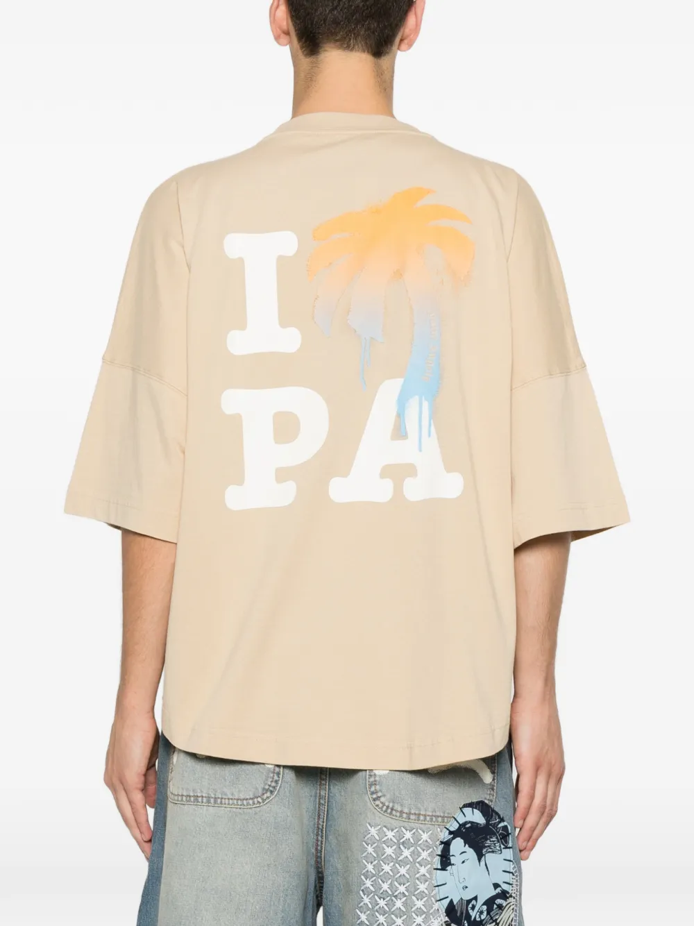 Palm Angels T-shirt met logoprint Beige