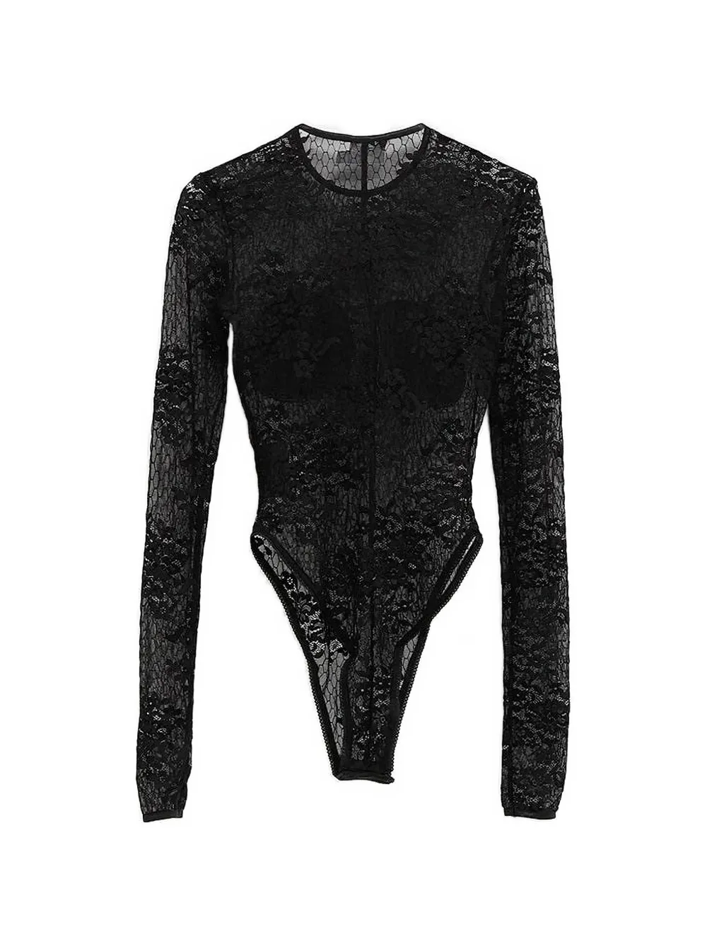 Vaquera Body met kegelvormige cup en kant Zwart
