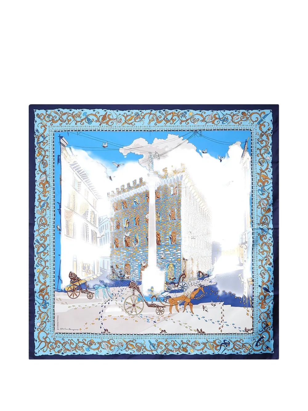 Ferragamo Palazzo Spini Feroni graphic-print silk scarf - Blue